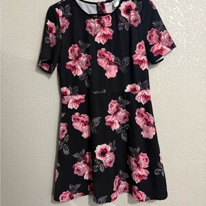 Divided Black and Pink Floral Dress